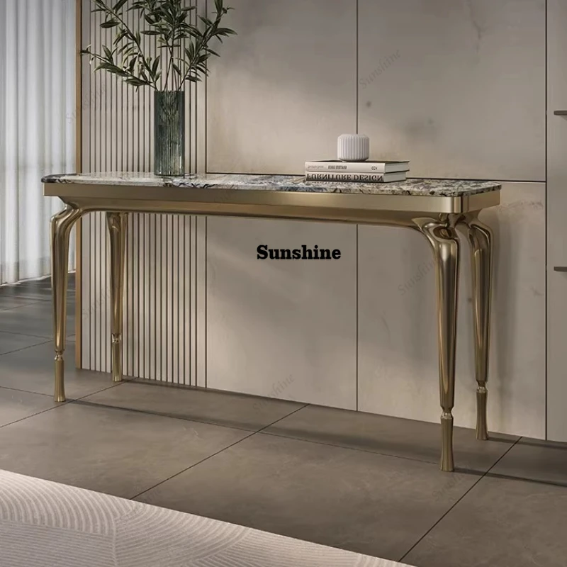 

Italian simple luxury, natural marble entrance table, light luxury stainless steel entrance table