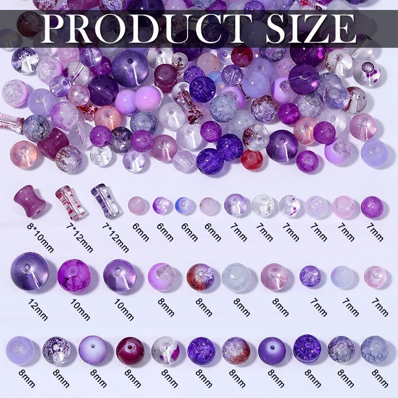 50g Assorted Glass Beads Cracked Spacer Beads Set Craft Beading Bulk for Jewelry Making DIY Craft Bracelets Necklace Key Chains
