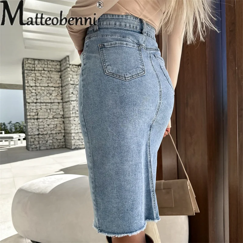 Women's Sweet Style Solid ColorSplit Wrap Hip Denim Skirt Female Korean Fashion Burrs Slim Fit Half-body Dresses Casual Commuter