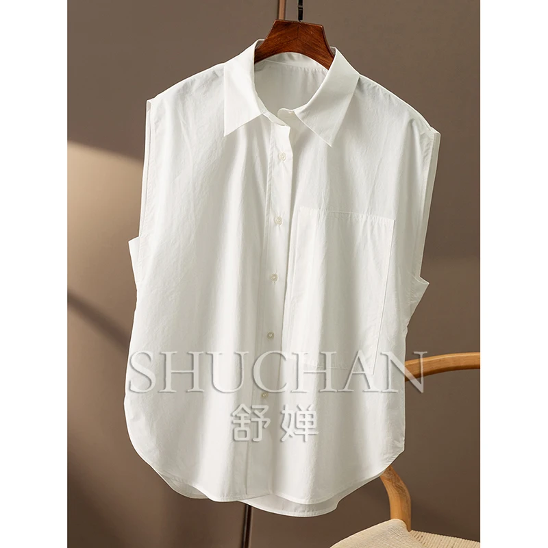 Designer 80 Cotton Shirt Women 6W31 Blusa Feminina Sleeveless Blusas Femininas Elegantes Blouses for Women Fashion