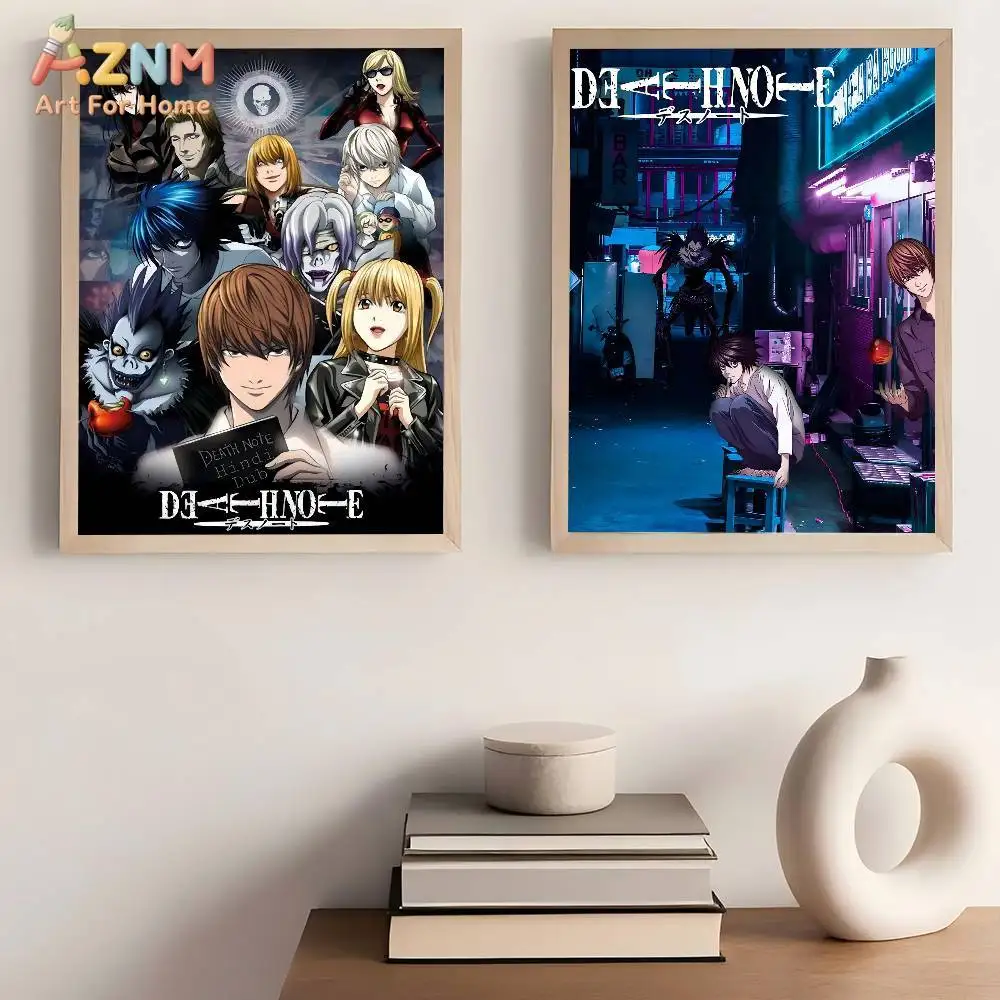 AZNM Death Note Anime Canvas Wall Art, Light Yagami & L & Ryuk Print, Dark Aesthetic Room Decor