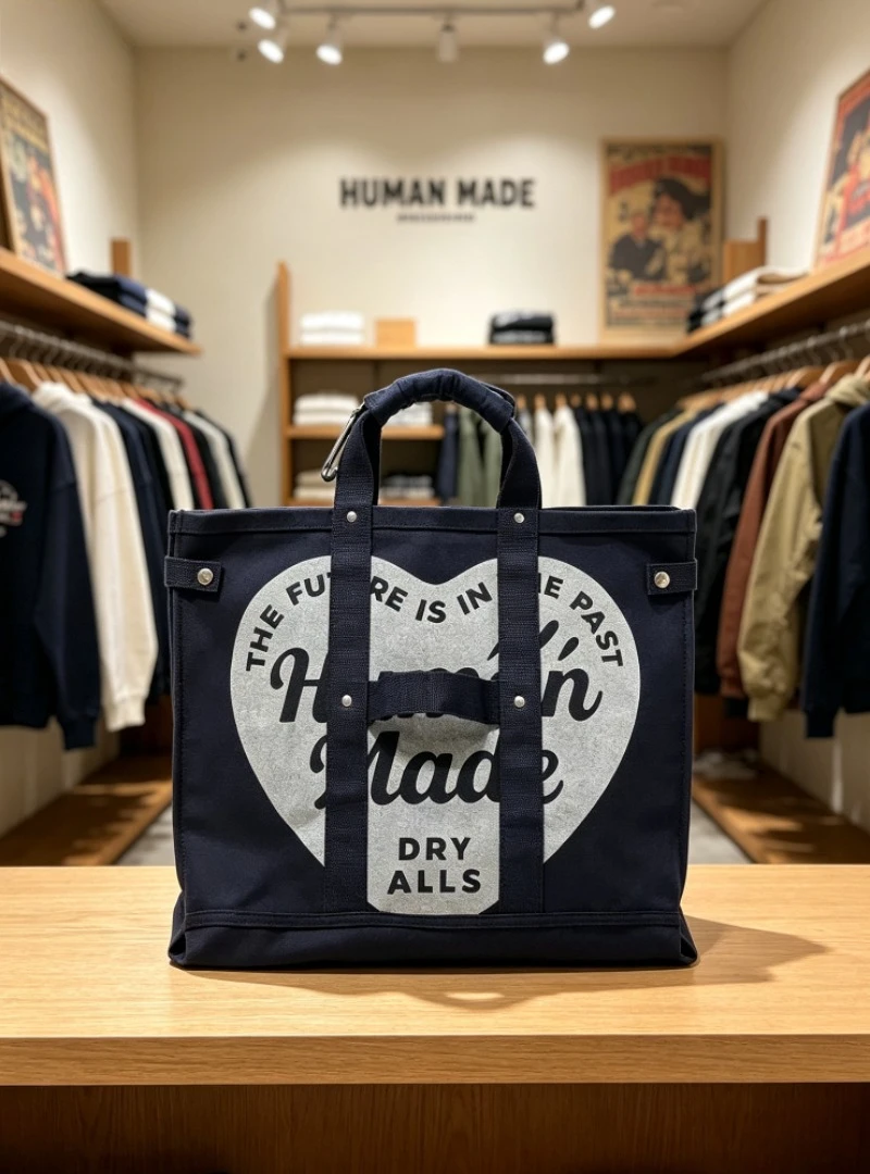 borsa-a-spalla-in-tela-human-made-grande-con-stampa-a-cuore-in-cotone-resistente-stile-casual