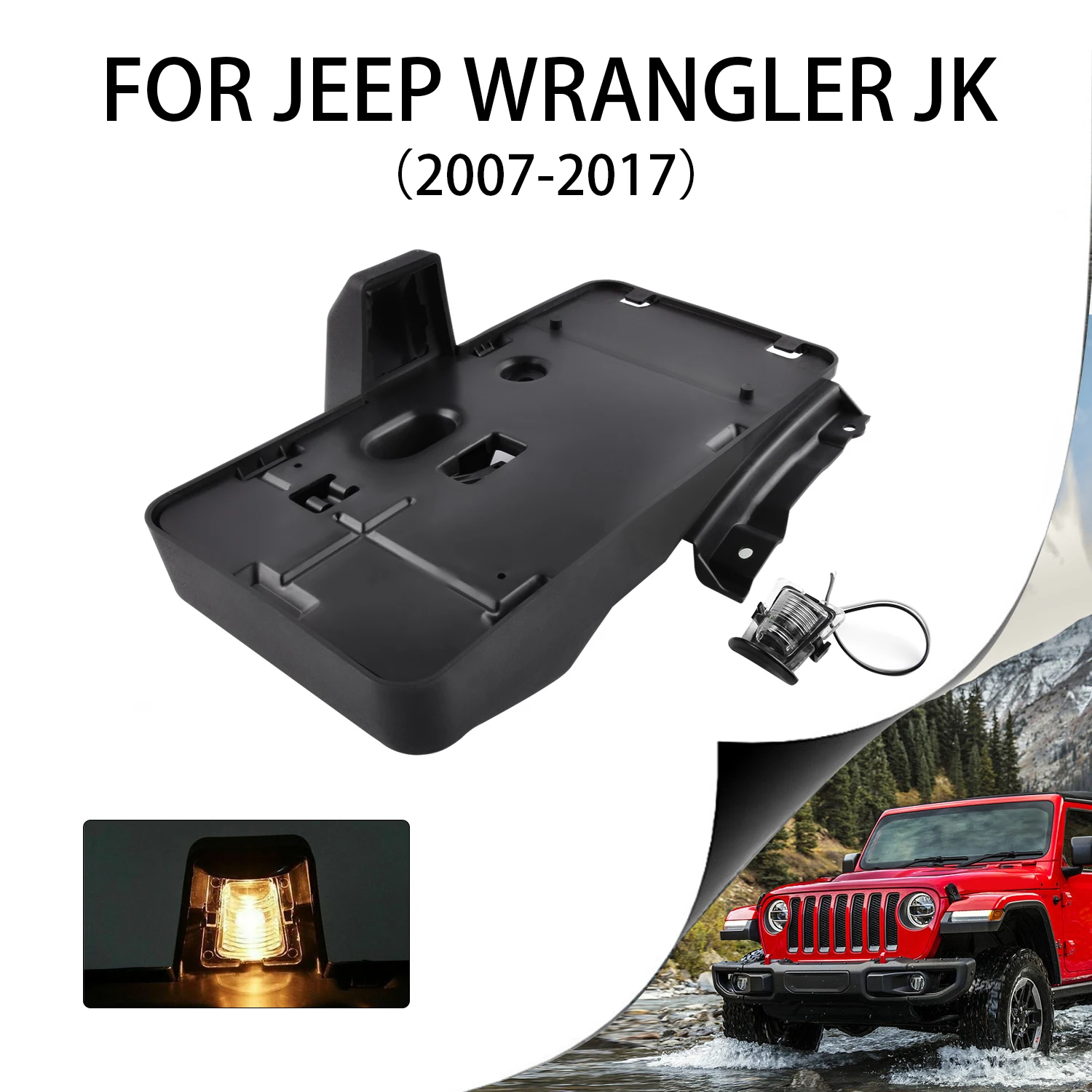 For Jeep Wrangler JK 2007-2017 rear license plate frame number label mounting bracket with lights