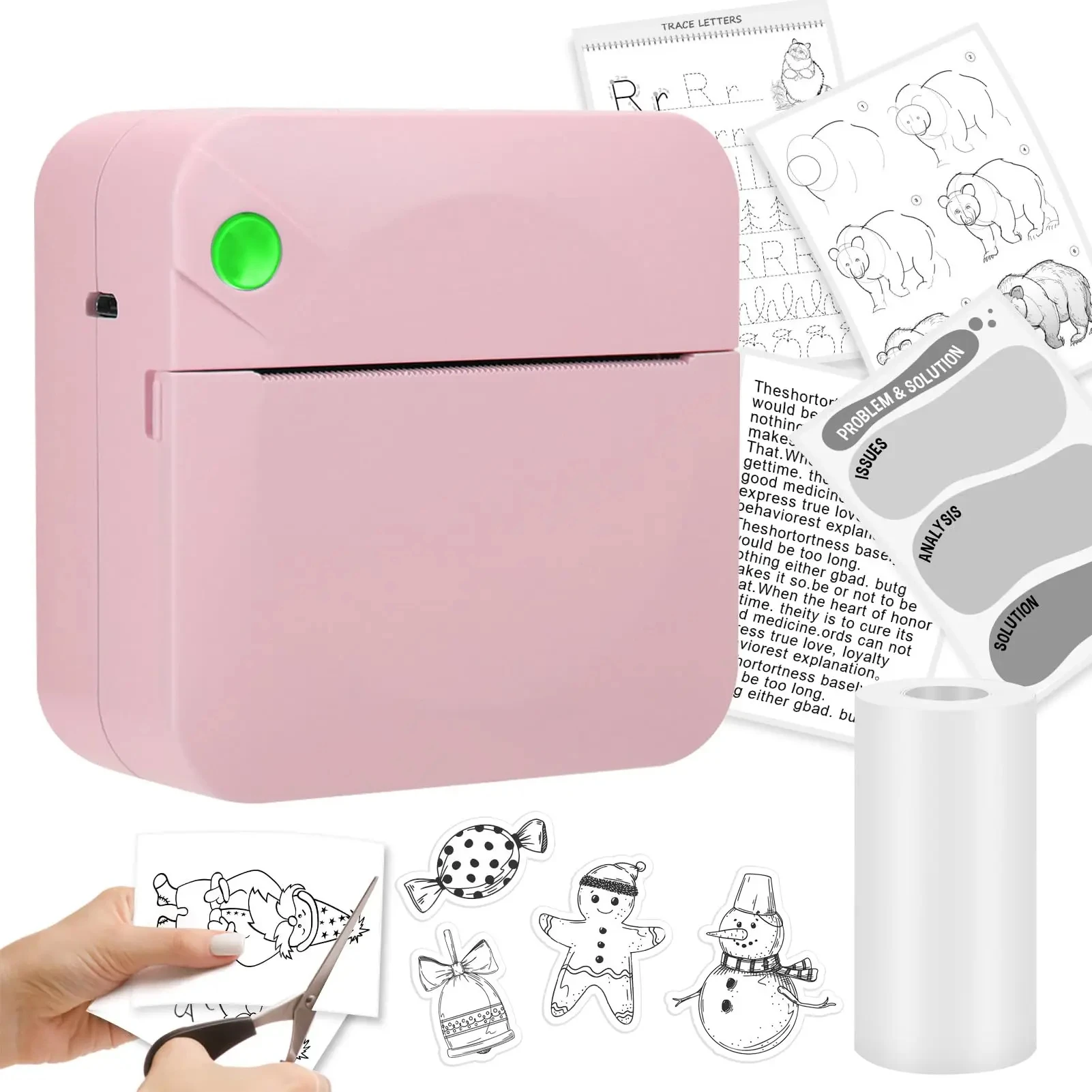 Mini printer, Bluetooth pocket thermal printer, ink-free portable sticker printer, compatible with iOS and Android wireless phot