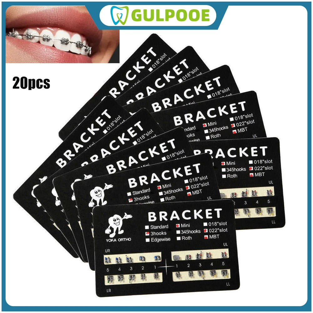 

GULPOOE 20Pcs Dental Orthodontic Brackets Braces Orthodontic Braces Mini Roth/MBT 022 Hooks 3/3-4-5 Ortho Materials Tools