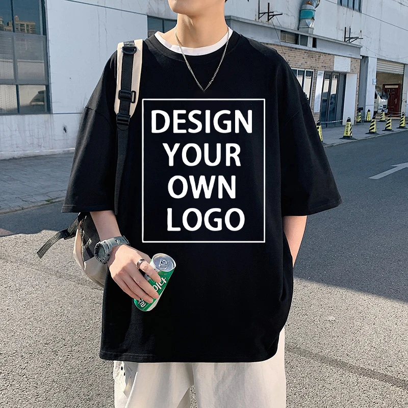 Niestandardowe logo drukowanie mężczyźni kobiety t-shirty lato luźna moda codzienna koszulka z krótkim rękawem oryginalny projekt DIY Streetwear Tee