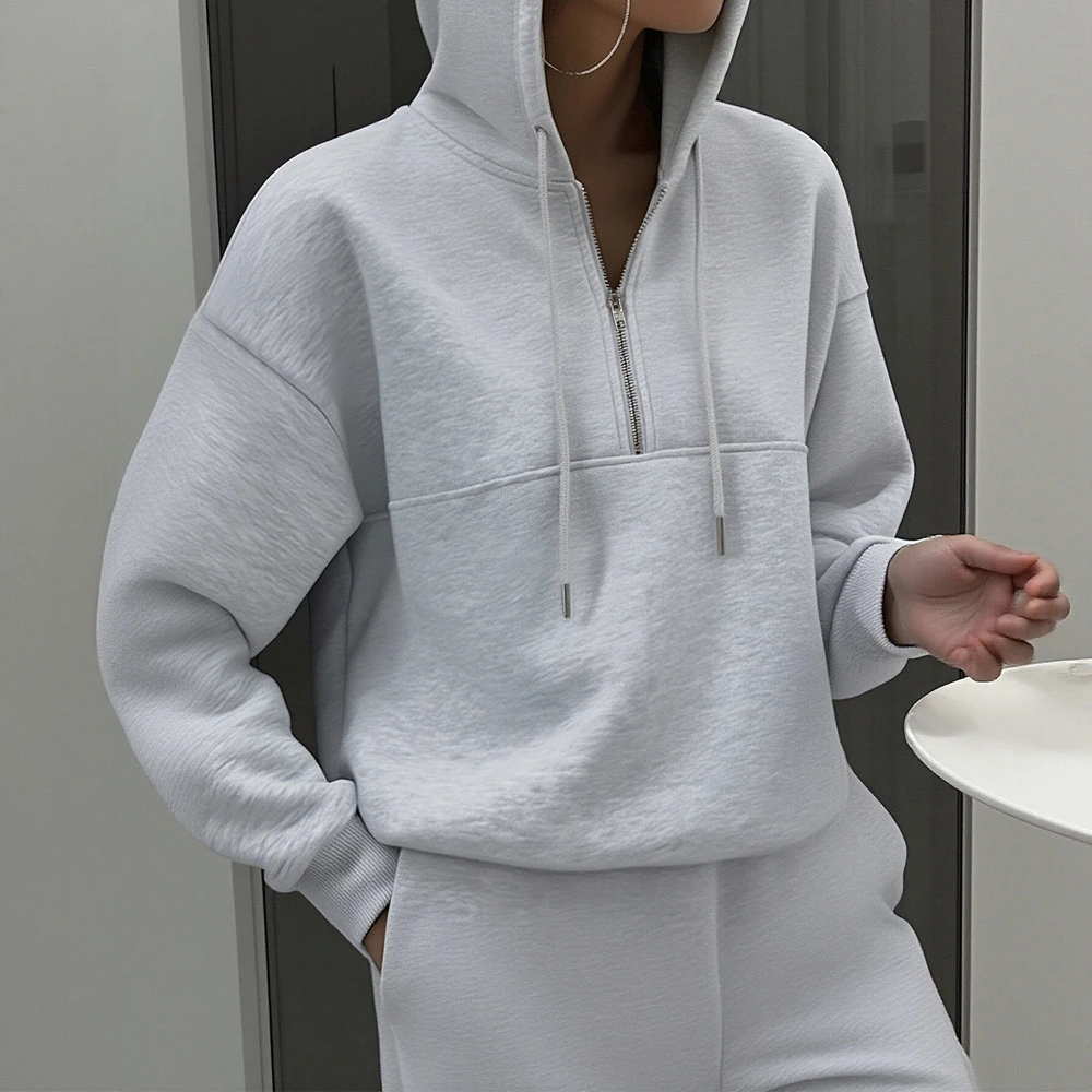 الخريف الشتاء هوديي المرأة عارضة مستقيم الأكمام تناسب نمط الملابس مستقيم الأكمام الديكور خالية مريحة أعلى