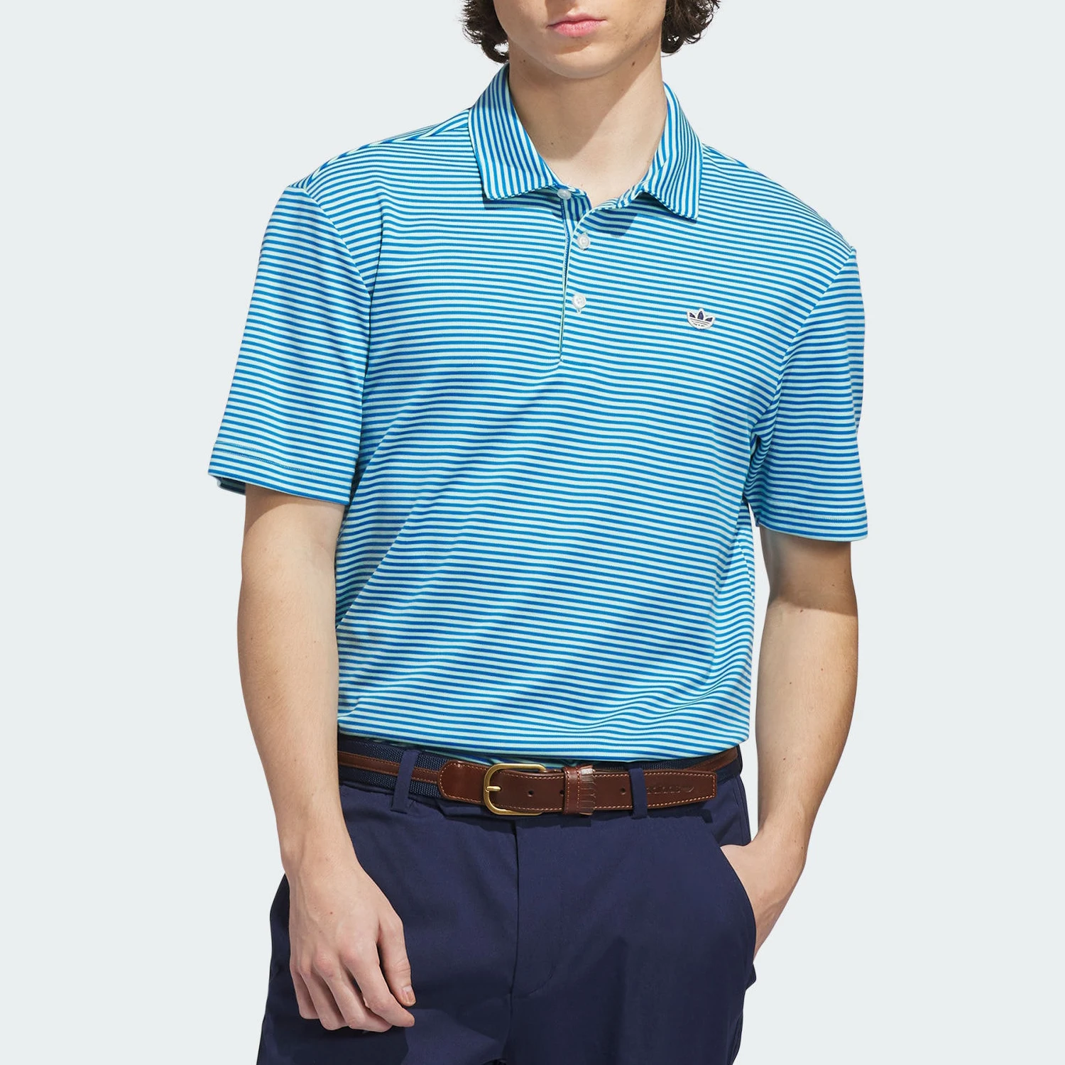 Adidas Authentic Three Leaves Men's Simple Stripes Breathable POLO Shirt KB8625