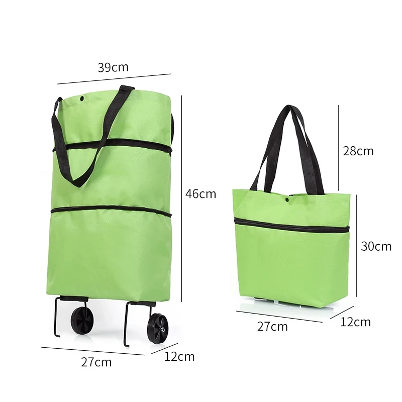 KOKOPEAS Folding Shopping Pull Cart Bag With Wheels Foldable Shopping Bags Reusable Grocery Purse Food Organizer Vegetables Bag