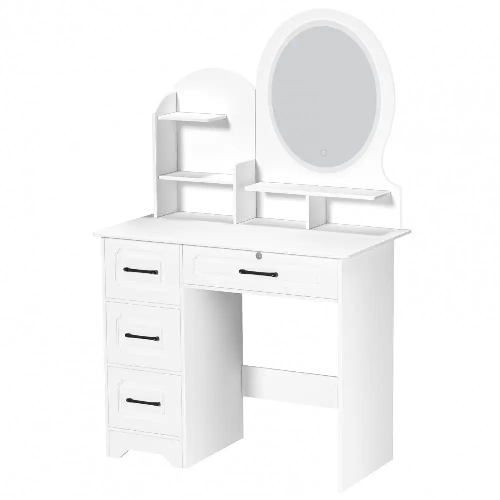 Vanity Desk Set with LED Lighted Mirror Outlet Tempered Glass Top Vanity with Adjustable 3 Color Lighting Modes