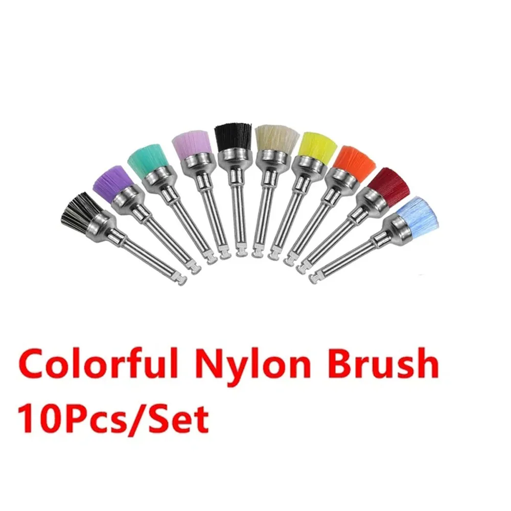10pcs Dental Disposable Lock Type Mixed Color Flat Nylon Polishing Brush, Teeth Whitening Cleaning Tools, Dental Materials