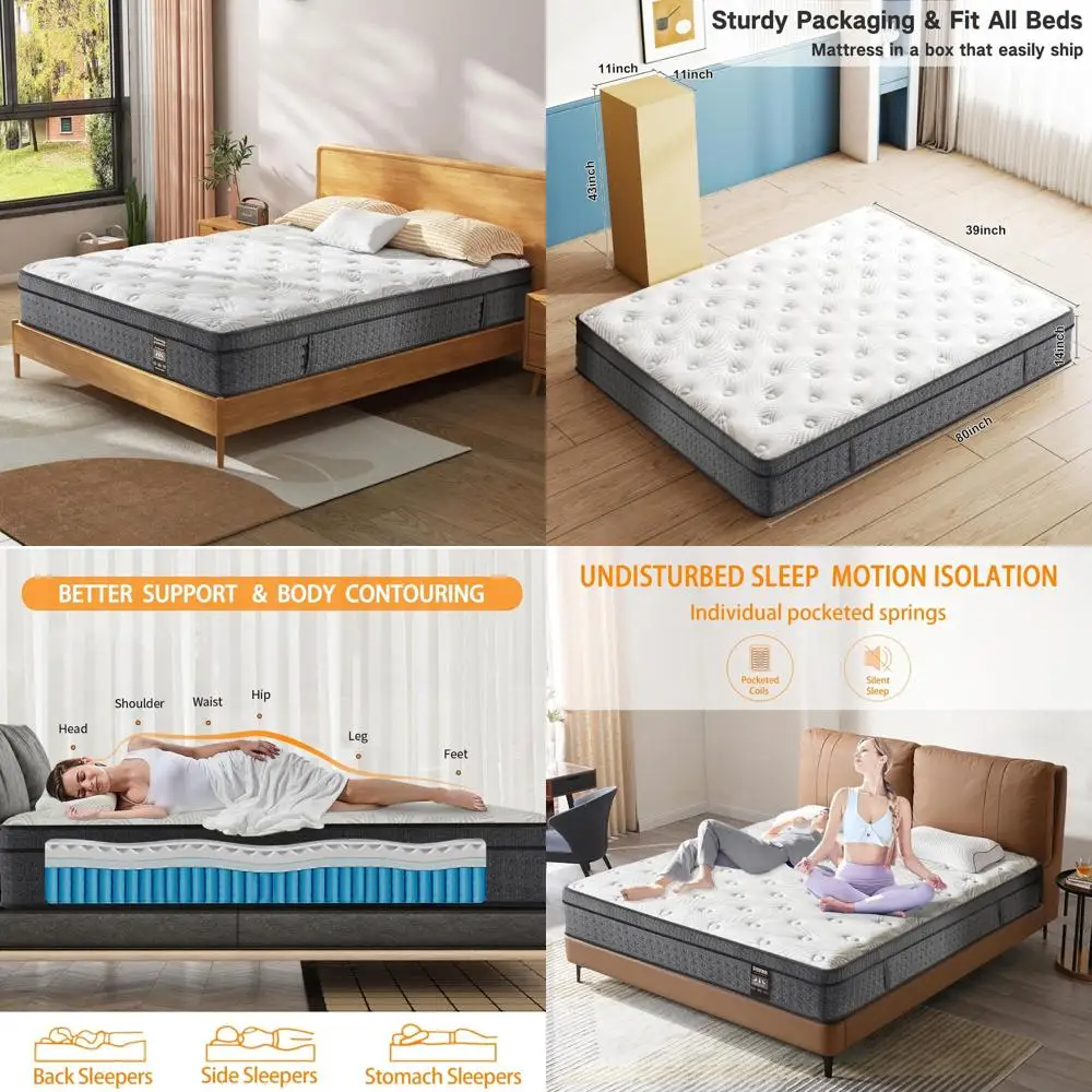 Hybrid Gel Memory Foam Mattress - 14 Inch Pocket Spring, Medium Firm, Comfortable Sleep, Twin XL Mattress in a Box