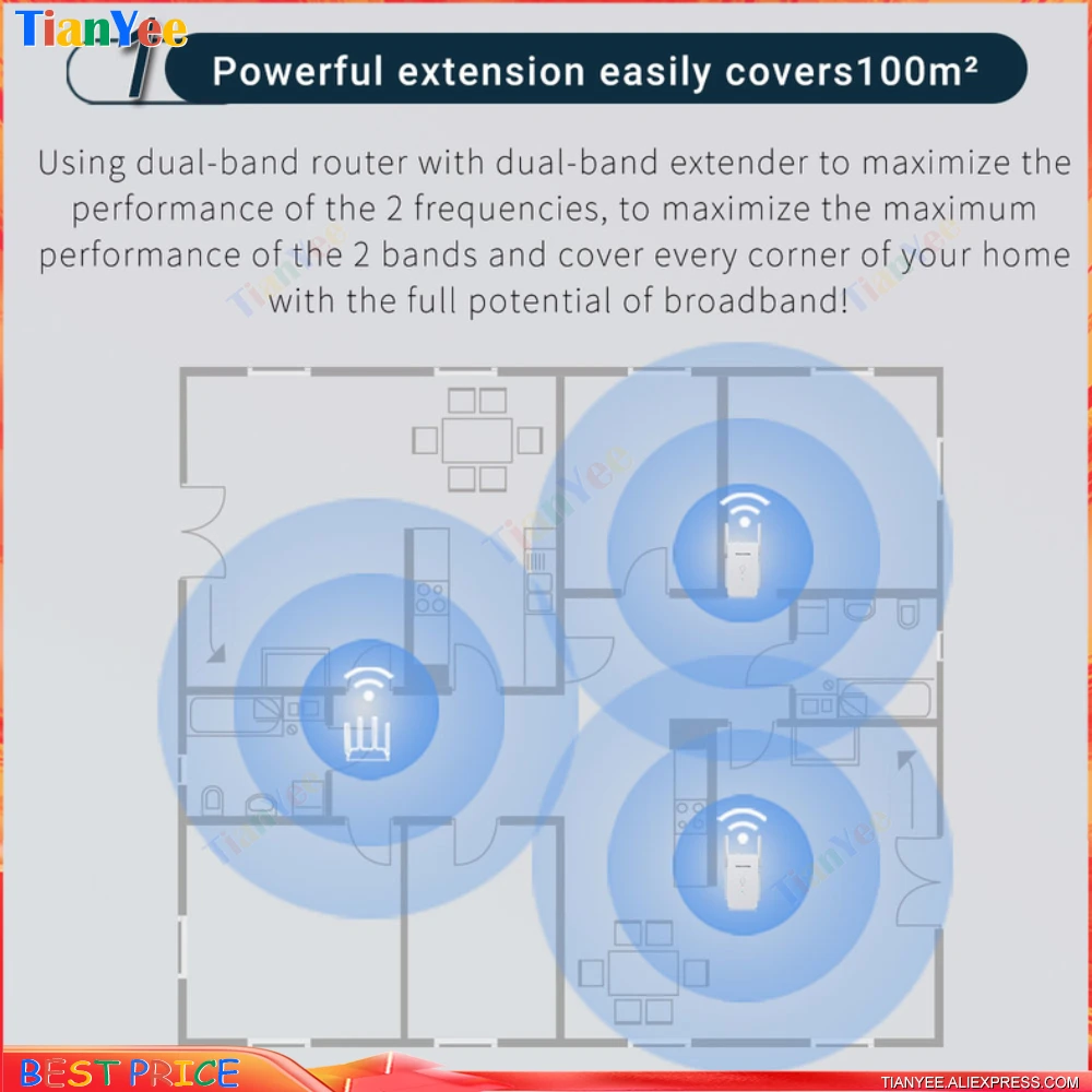 2.4G + 5G AC1200 Dual-Band Wireless Extender WiFi Repeater Booster 1200M WIFI Amplifier Signal Access Wi-Fi Repetidor Adapter