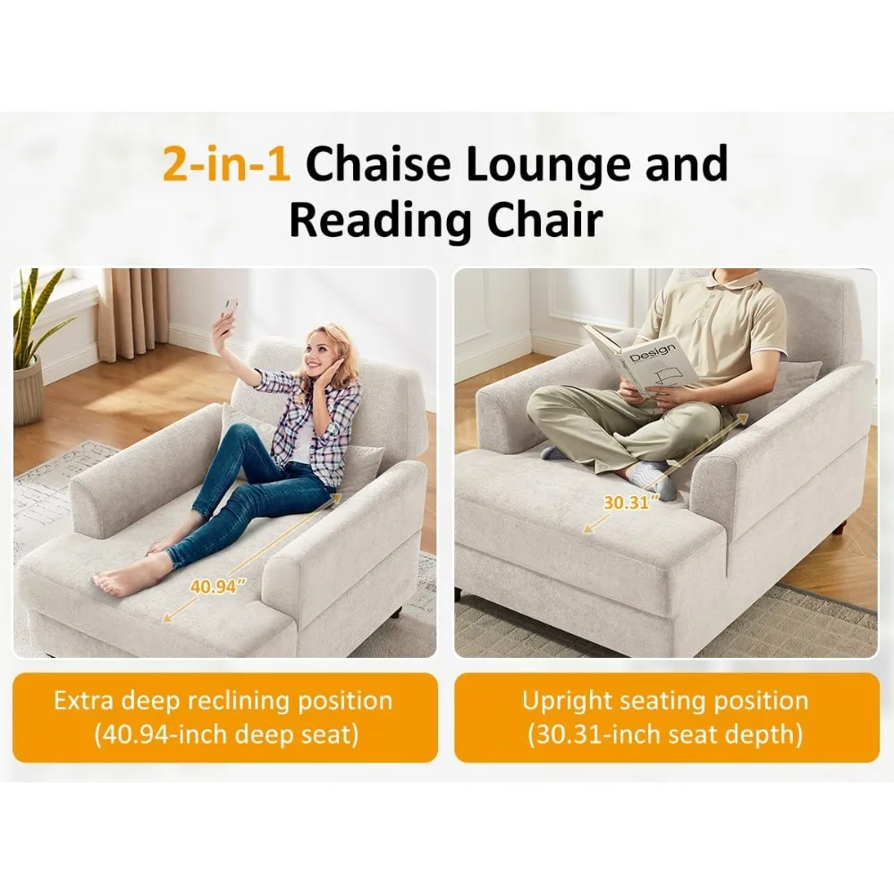 indoor adjustable backrest chaise lounge chair, oversized upholstered accent chair for living room and bedroom, mid-century styl