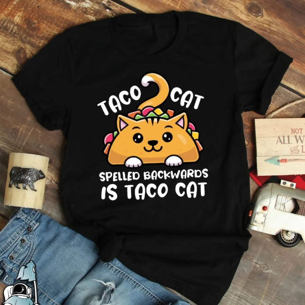 2024 New Arrival Taco Cat Spelled Backwards Shirt • Funny Foodie and Cinco De Mayo Gift Cotton TShirt Tops