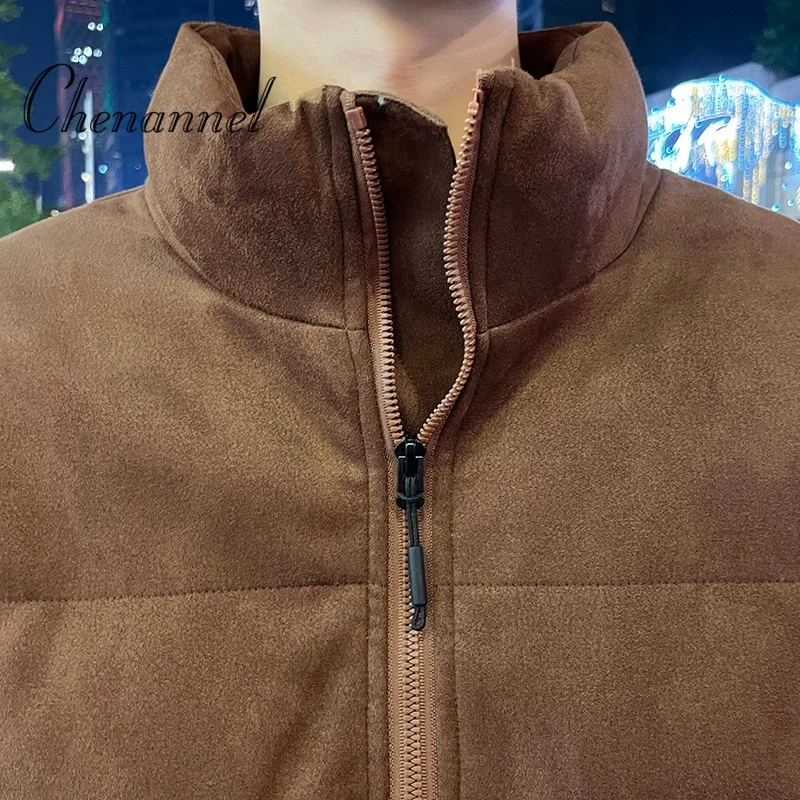 سترة شتوية فضفاضة للرجال مقاس كبير من القطن - سترة مبطنة، ياقة واقفة بسيطة، ملابس خارجية سميكة ودافئة #4