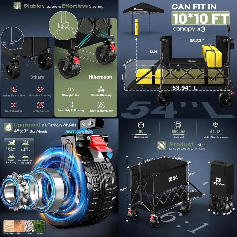 

Double Decker Cart 400L Capacity with 54'' Long, 560LBS Load, All-Terrain Wheels, Suitable for Outdoor Activities