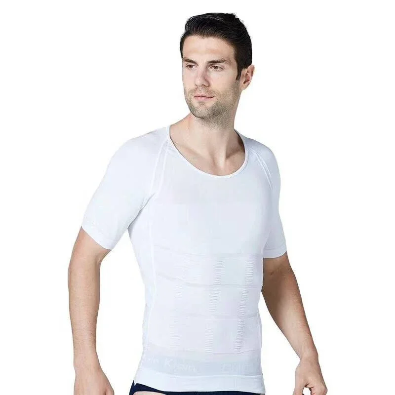 BurVogue Mens Slimming Body Shaper Seamless Compression Shirt Tummy Control Slimmer Shapewear Gynecomastia Undershirt