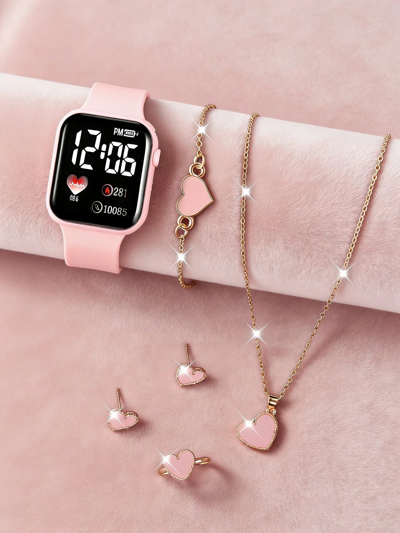 Love Pattern Electronic Watch And love Accessories Set Birthday Gift (No Box Included)