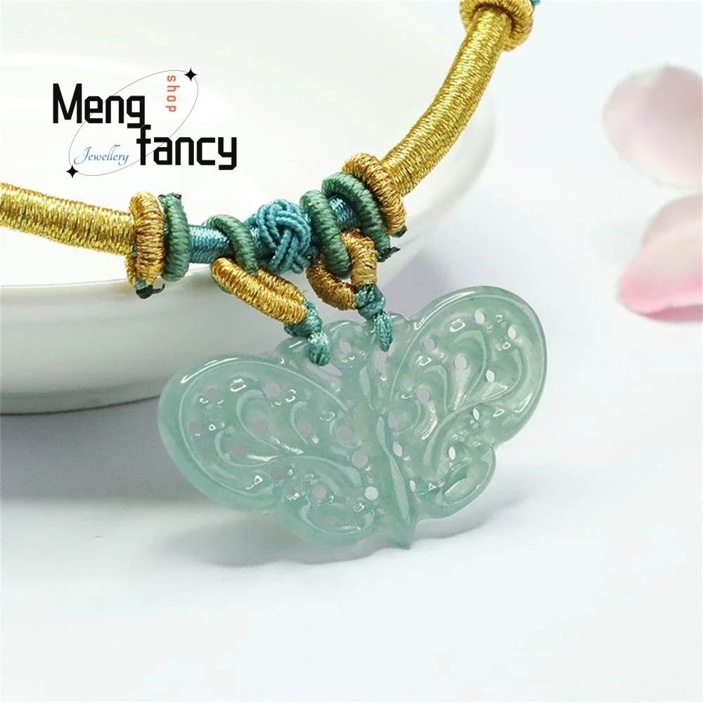 Natural A-goods Jadeite Blue Water Butterfly Pendant Exquisite Couple High-grade Sexy Young Girls Luxury Quality Fashion Jewelry