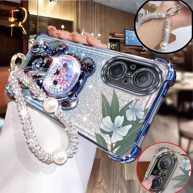 

Nova 9SE синие цветы принты браслет-держатель чехол для телефона для Huawei Mate 70Pro 70 50Pro 60 NOVA11 50 Pura70 40 9SE Magic7 чехол