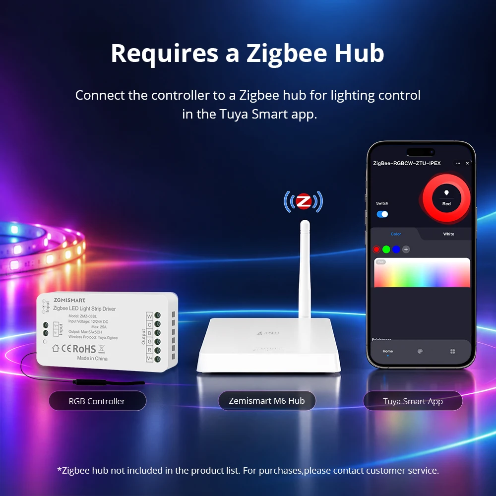 Zemismart Zigbee RGB CCT Led Strip Light Driver with Antenna Smart Controller Works with Tuya Smart Life Alexa Google Home Voice