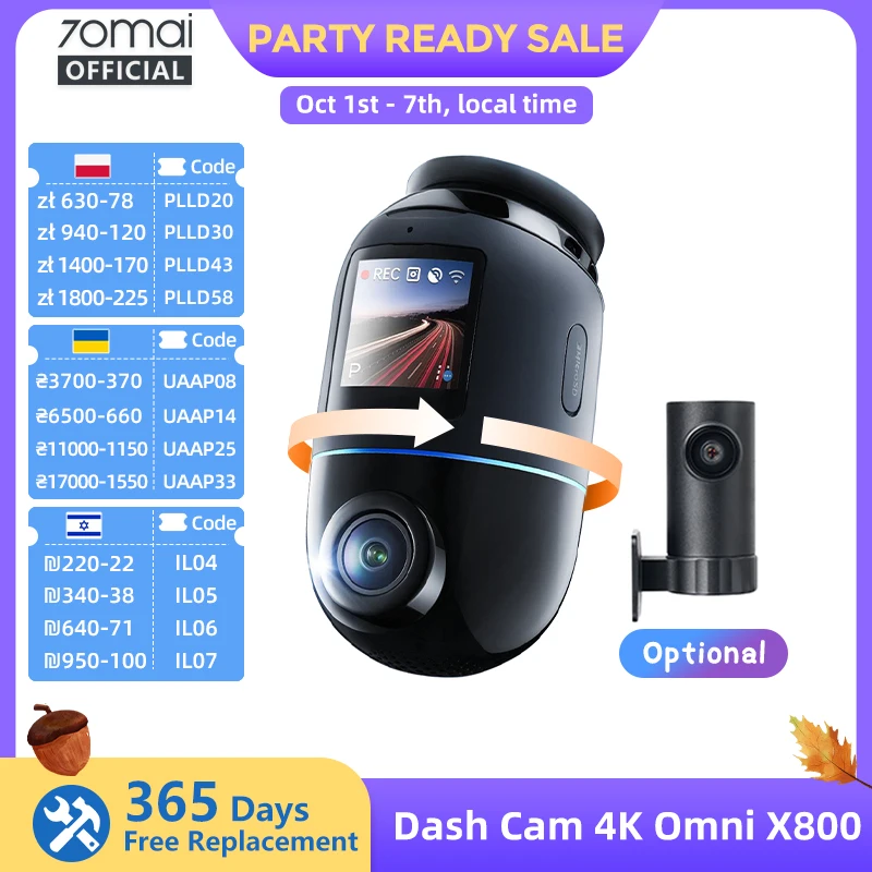 70mai X800 4K Dash Cam 360° Rotating Dual Channel
