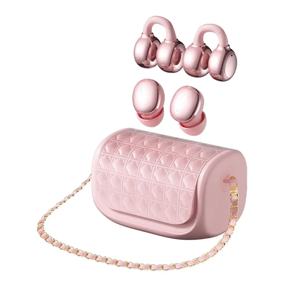 Ear Clip Wireless Earbuds Bluetooth Headphones Handbag Charging Case Earring Set LED Power Display TWS Headset Girl Gift