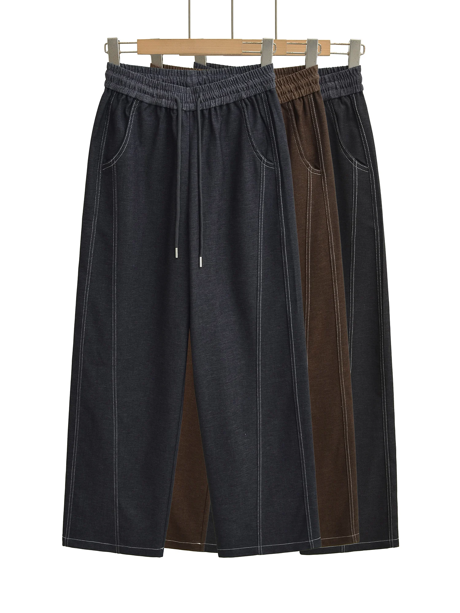 American Sle High Waist Wide Leg Jeans Women's Casual Pants Color Blo Splicing Stitching Banana ape Slimming Pants