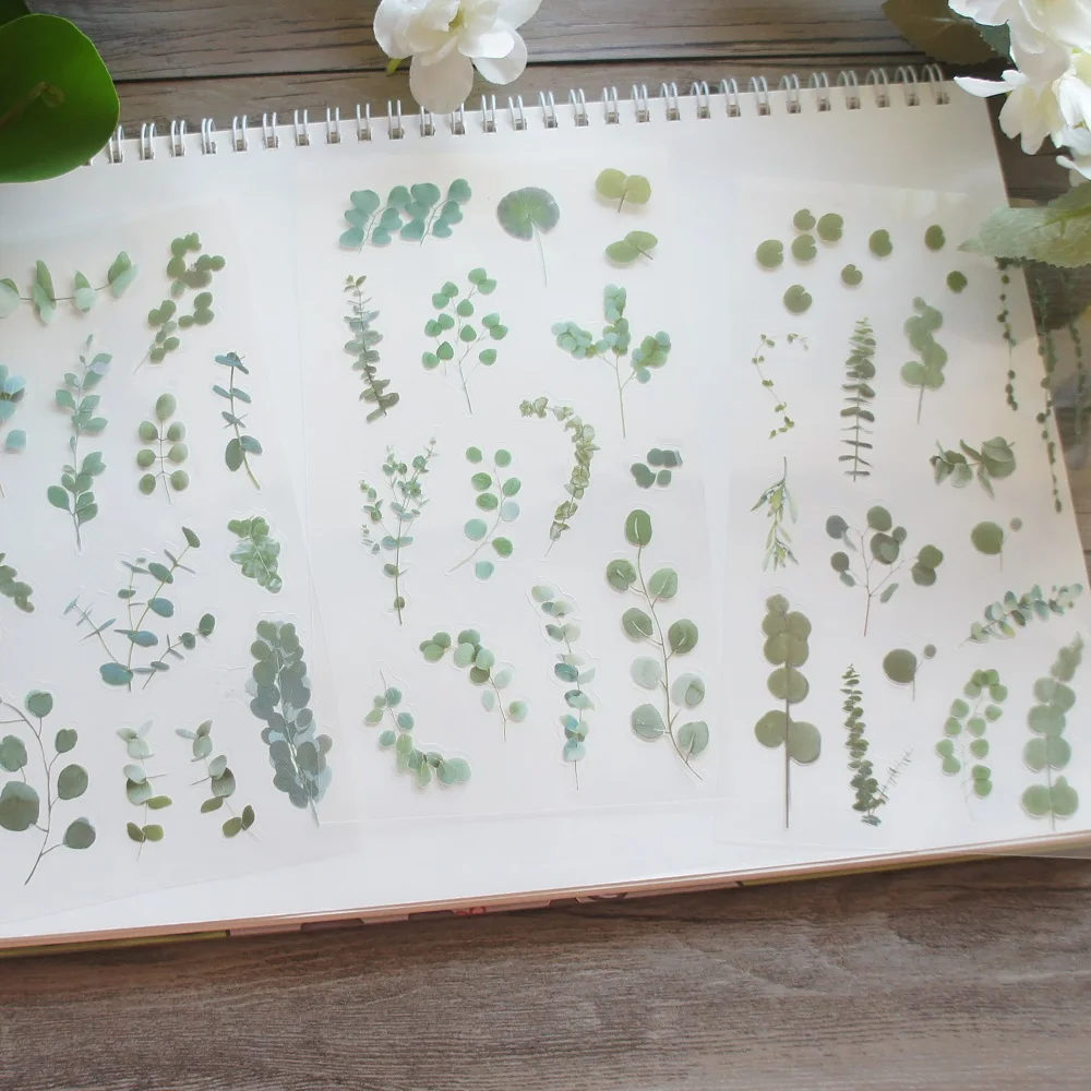 

6 Sheet Lavender Fern Eucalyptus Leaves PVC Sticker Design AS Gift Tag Gift Seal Decoration Scrapbooking DIY Sticker