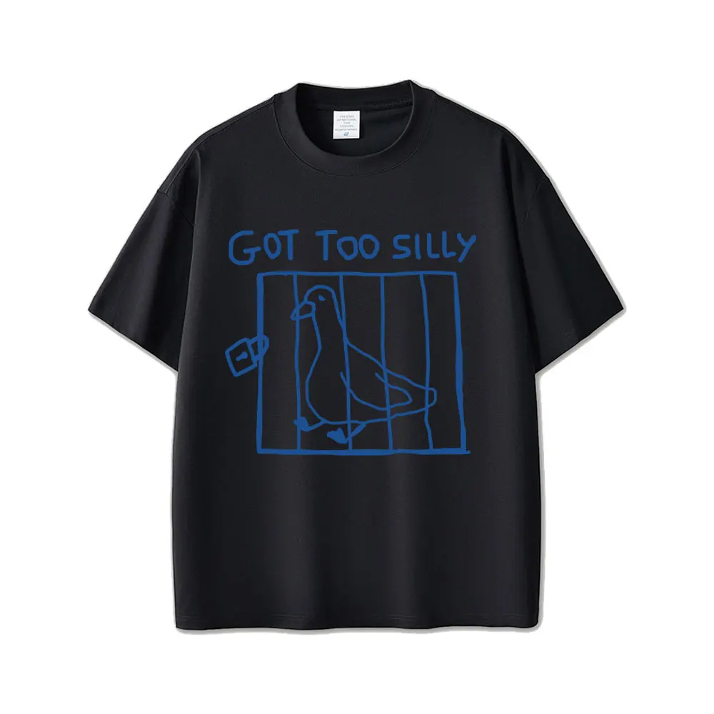 Too Stupid Goose Funny Expression Pattern Men's Retro Short-Sleeved Street Casual Comfortable Clothing T-shirt