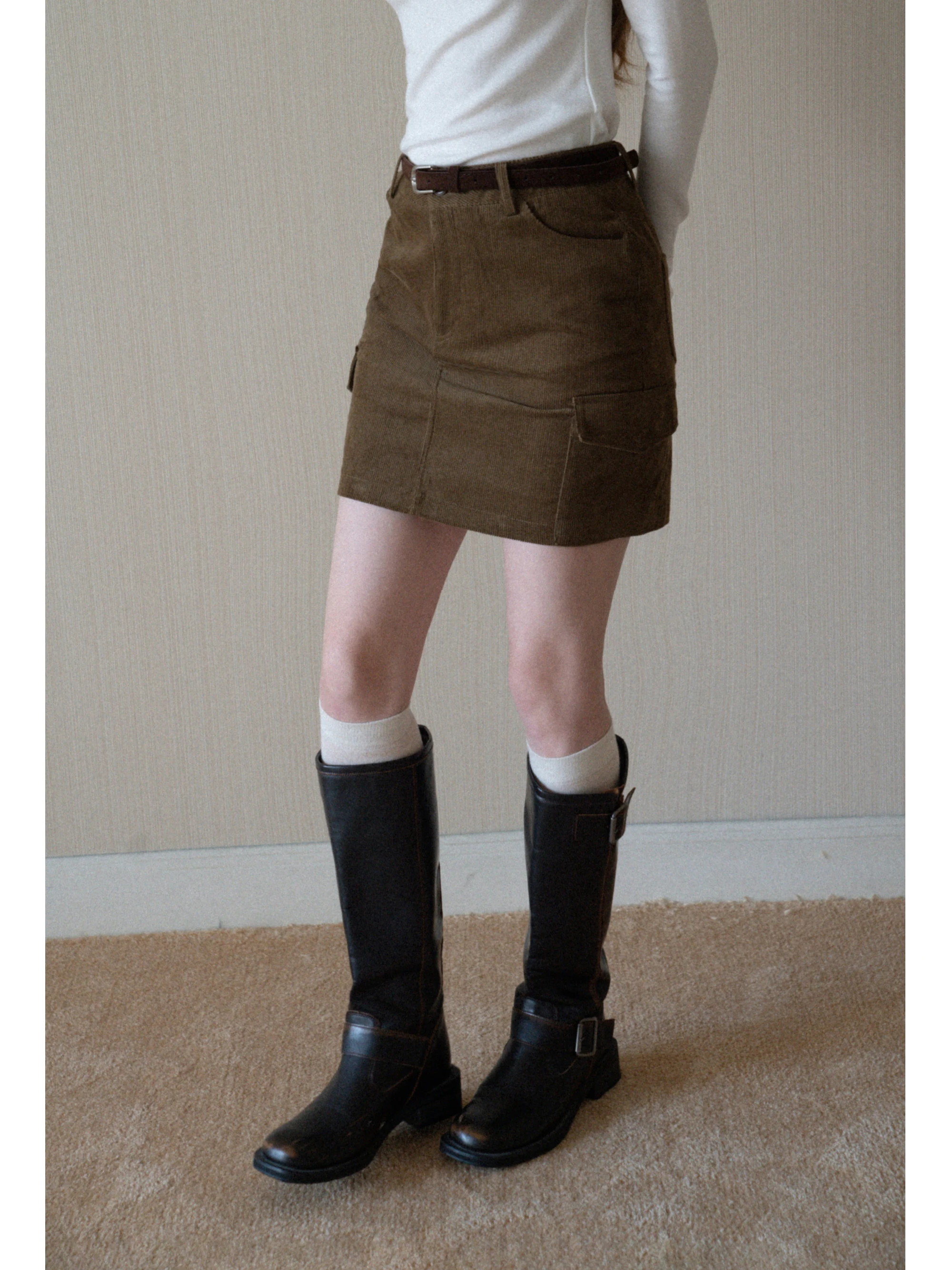 

Eggka Retro Corduroy ort f Skirt High Waist Slimming A-Line Casual Svel Skirt for Women Autumn New Sle