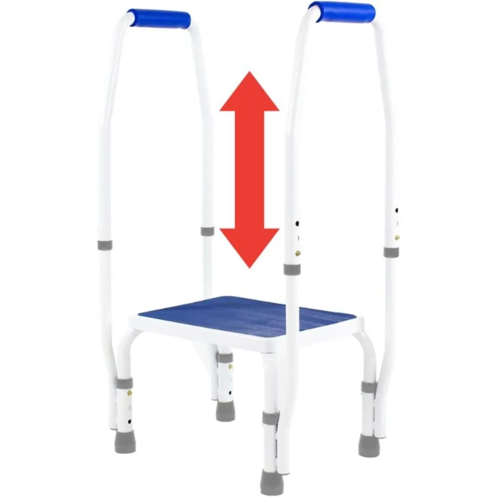 Deluxe Step Stool/Footstool with Dual Handle/Handrail, Height Adjustable Padded Non-Slip Hand Grips