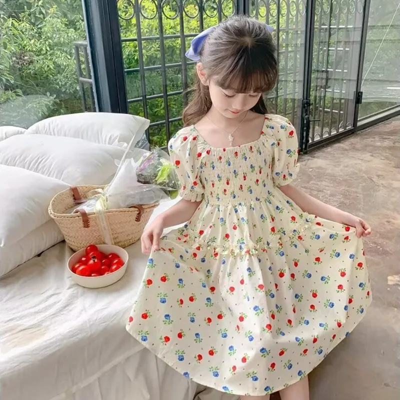 

Girls' Dress Summer New Fashionable Children's Vacation Fragmented Flower Beach Skirt Girls' Summer Dress Sling Dress