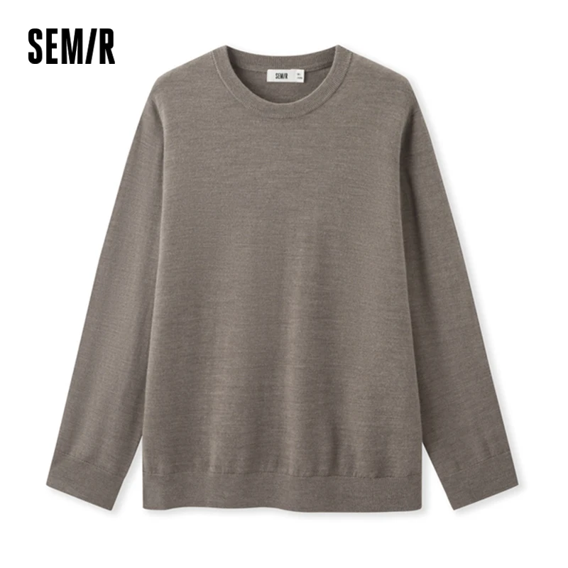 Semir Sweater Men 2024 Winter New Machine-Washable Base Wool Sweater Solid Color Inner Wear Simple Versatile Pullover