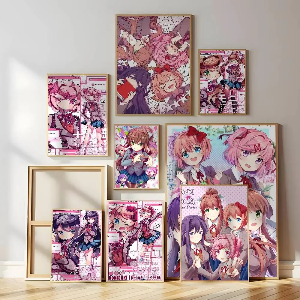 Doki D-Doki L-Literatuare Game Poster Self-adhesive Wall Mural Art Waterproof Sticker For Bar Room Decor High Quality Print Gift
