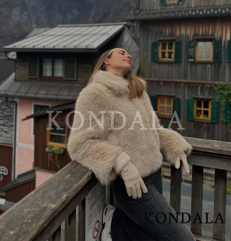 

KONDALA Fur Zipper Jacket Women's Fall Winter Outwear Casual Faux Fur Jacket 2025 Fashion High Street Elegant Ladies Fur Jacket