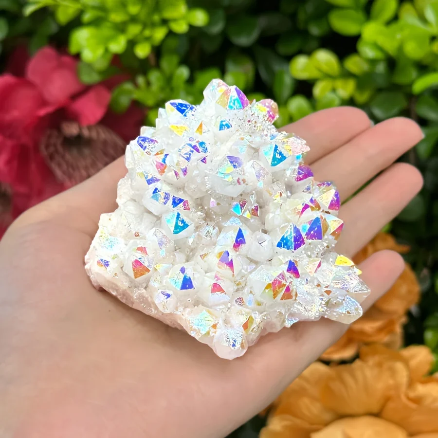 1pc Stunning Angel Aura Quartz Geode, Angel Aura Quartz Cluster, Rainbow Crystal Geode, Home Decor & Housewarming Gift