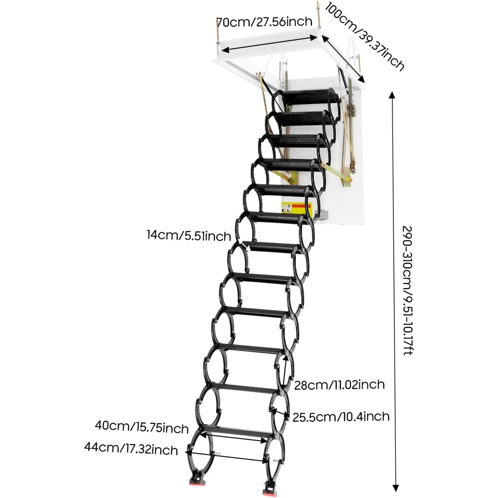 12 Steps Folding Attic Ladder,Wall Mounted Pull Down Loft Folding Stairs,Al-Mg Alloy Telescopic Extension Loft Ladder