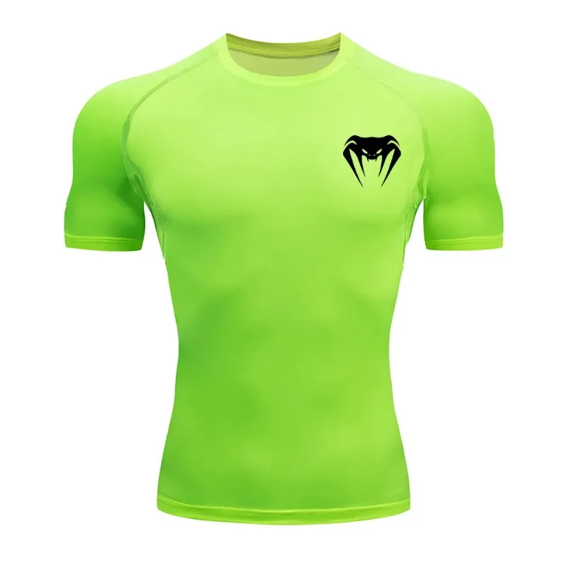 Men Compression Shirt Short Sleeve Raglan Sleeve Quick Dry Gym Training Fitness Bodybuilding Athletic Base Layer