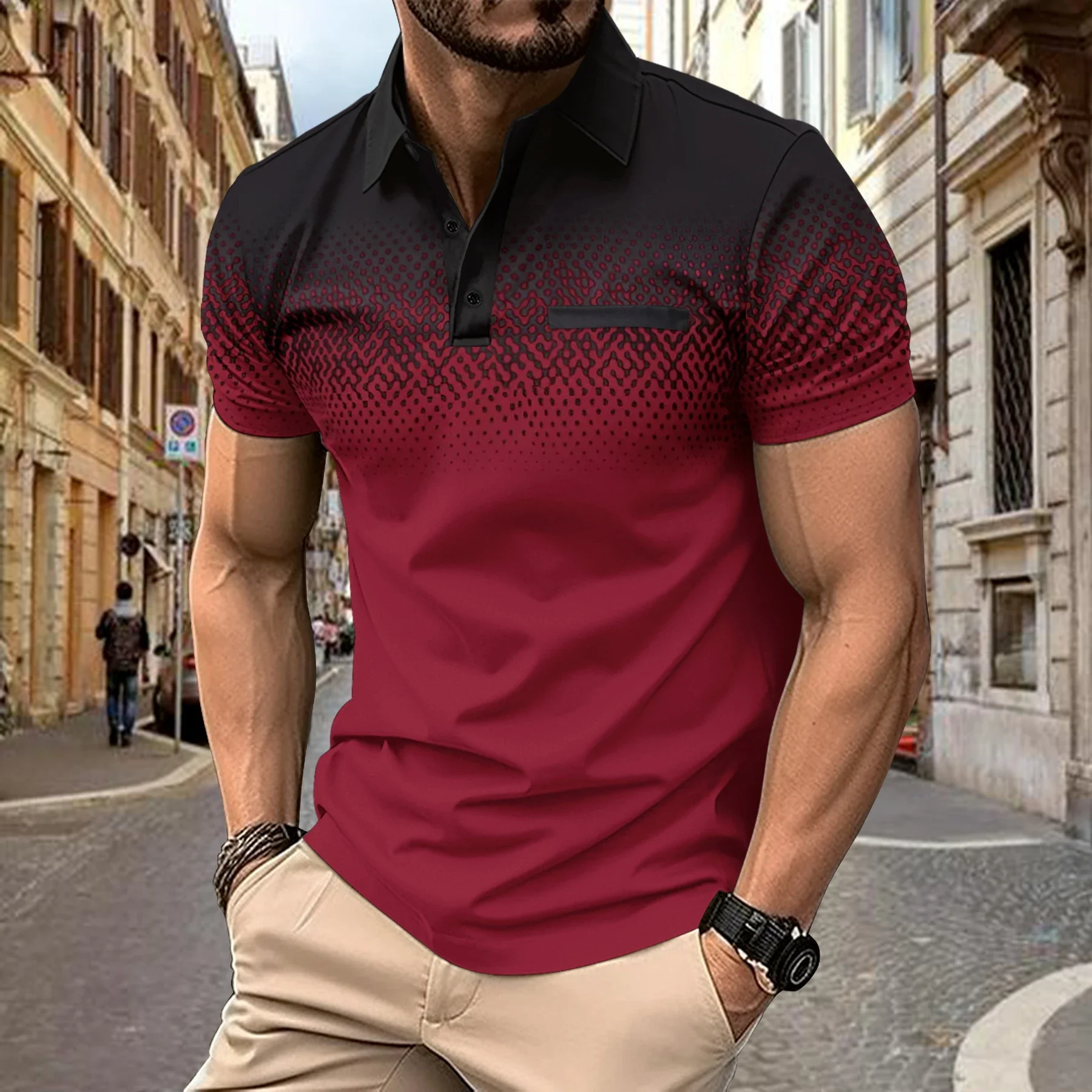 Nuovo stile moda uomo estate gradiente t-shirt a maniche corte sport Outdoor fitness casual slim fit camicia da uomo POLO