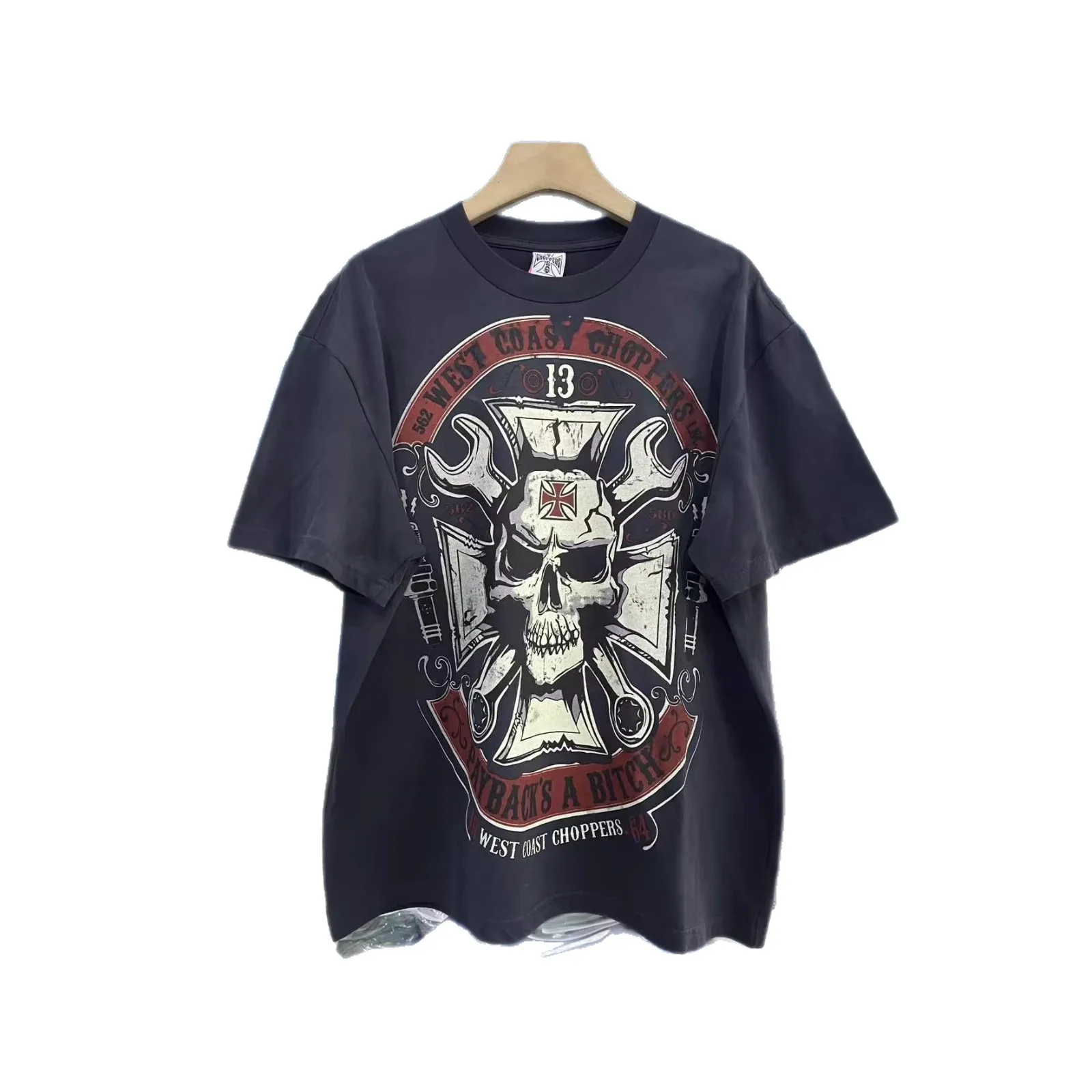 WCC West Coast Choppers - West Coast Motorcycle Washed Vintage Short-Sleeved T-Shirt for Men and Women, Trendy Style