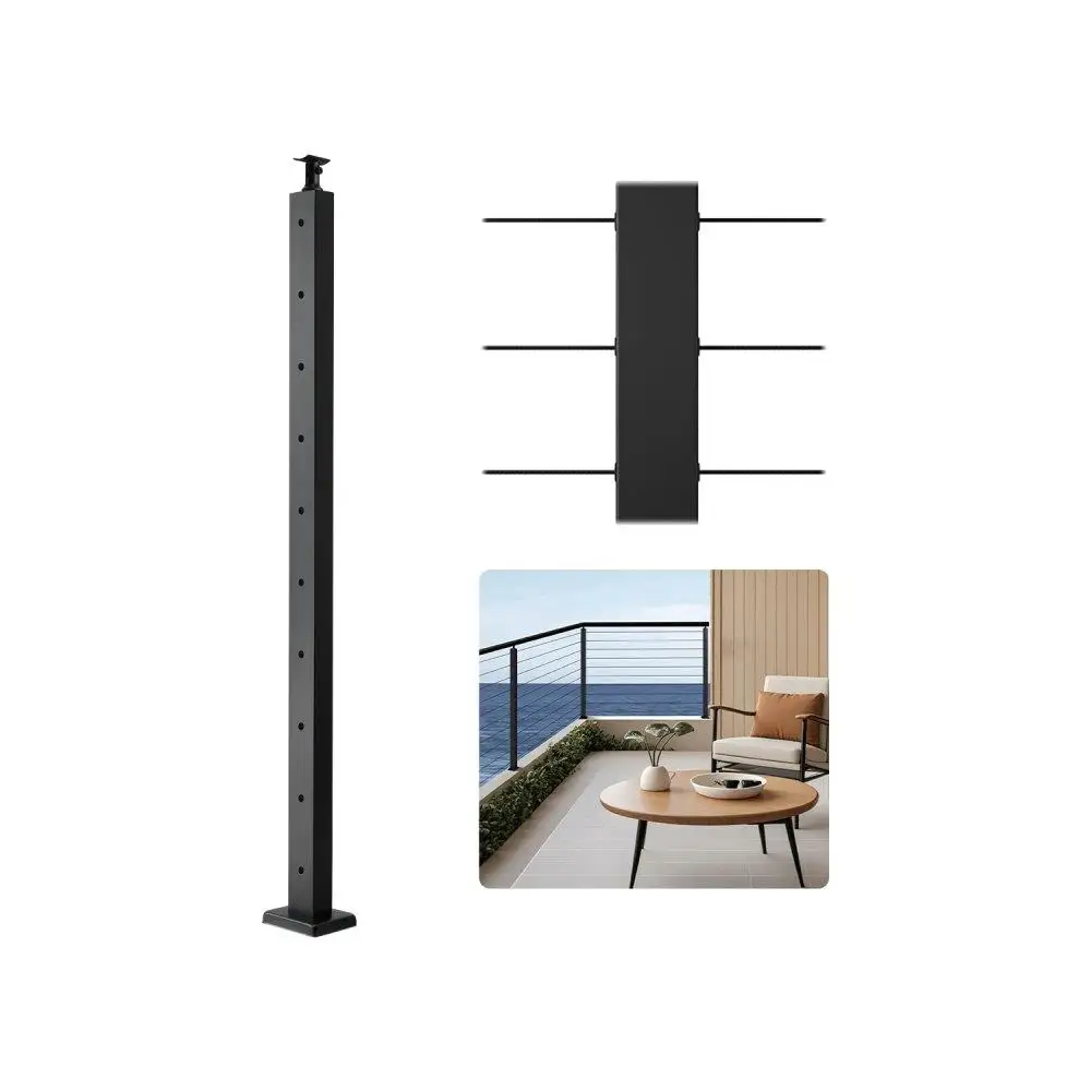 

Single Pack 36x2x2 Inch Cable Railing Post Black Horizontal Hole