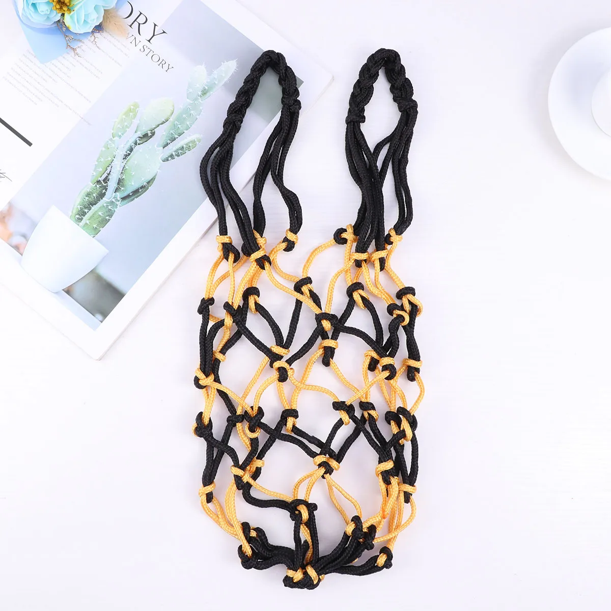 5Pcs Nylon Mesh Ball Bag Heavy Duty Drawstring Storage Carrier for Basketball Soccer Training School Use Yellow Black
