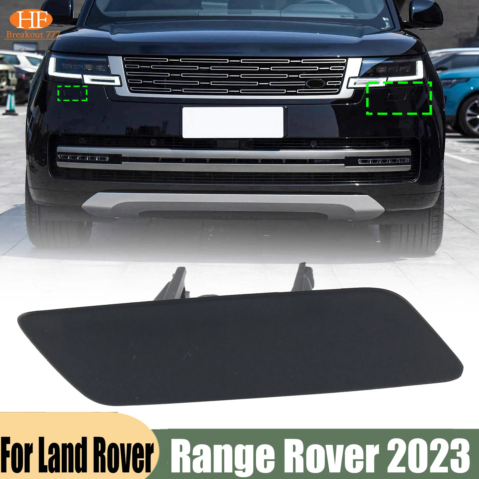 For Land Rover Executive 2023 Left Right Front Headlight Spray Nozzle Cover Black