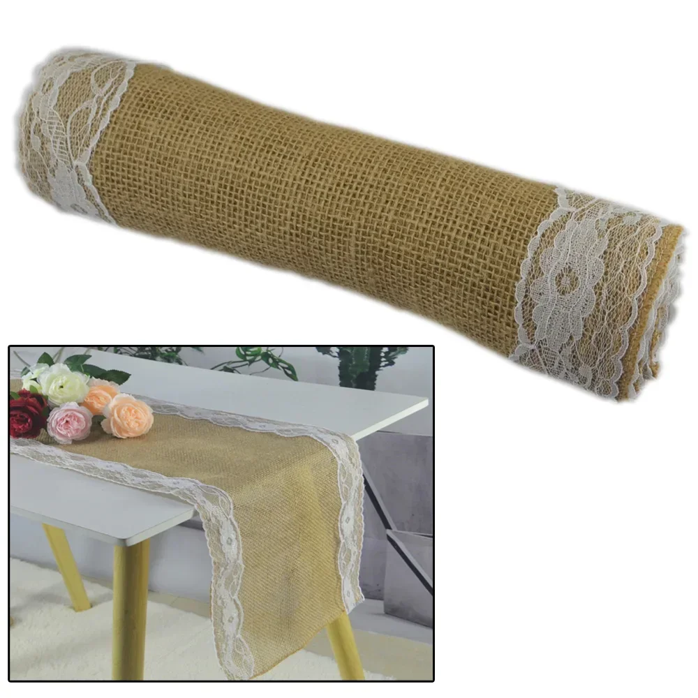 Natural Jute Table Runners Vintage Hessian Rustic Lace Burlap Table Runner wedding Birthday Christmas party Home Table Decors