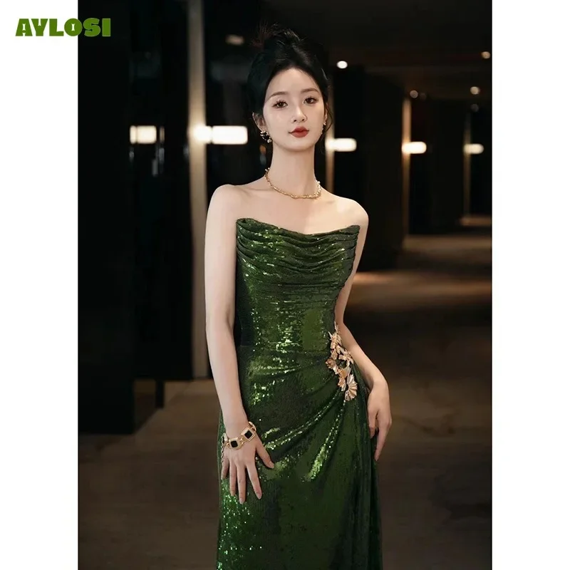 

AyLosi Women's Prom Evening Dress Vestidos Off The Shoulder Strapless Slim Long Banquet Fashion Evening Party Dresses for Women