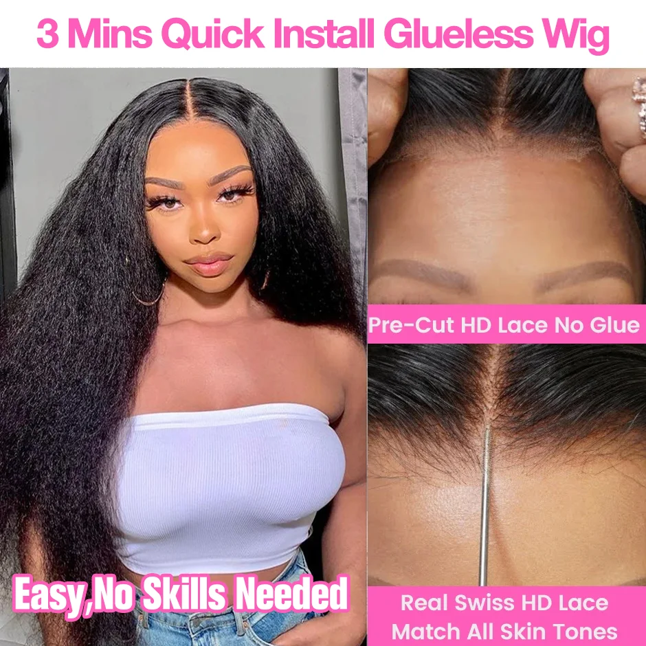 Wig tanpa lem Yaki renda lurus rambut manusia depan Wig keriting renda lurus Wig rambut manusia pemakaian 6x4 HD Wig penutup renda