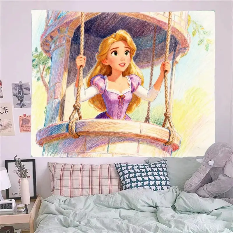 디즈니 라푼젤 태피스트리 1개, 탱글드 프린세스 퍼플 월 아트, 귀여운 폴리에스터 침실 기숙사 장식, 소녀들을 위한 동화 선물