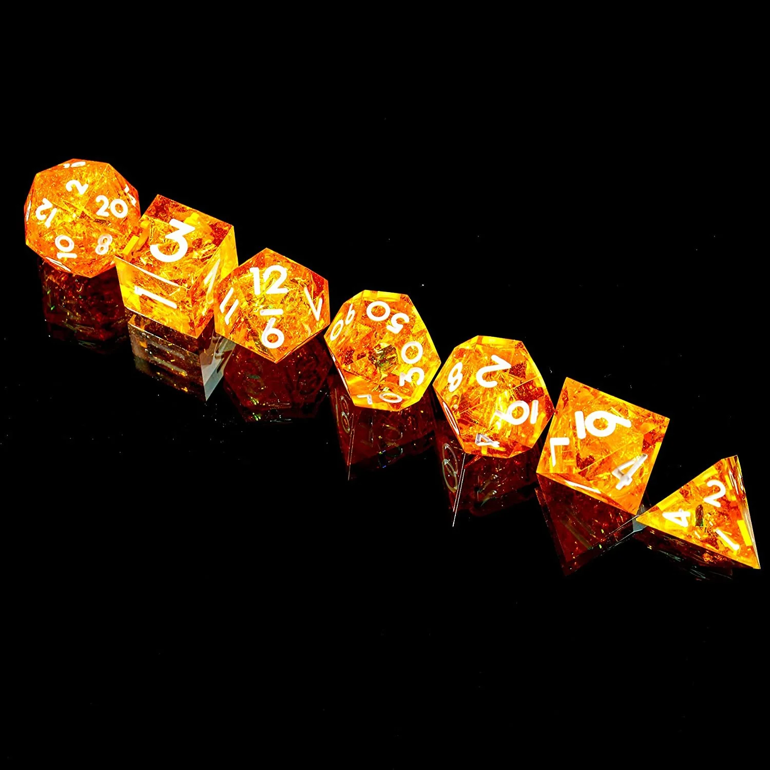 Polyhedral Dice Set 7 Piece Sharp Handmade Dice Set with Sharp Edges for RPG MTG Table Games D&D Pathfinder,Shiny Orange